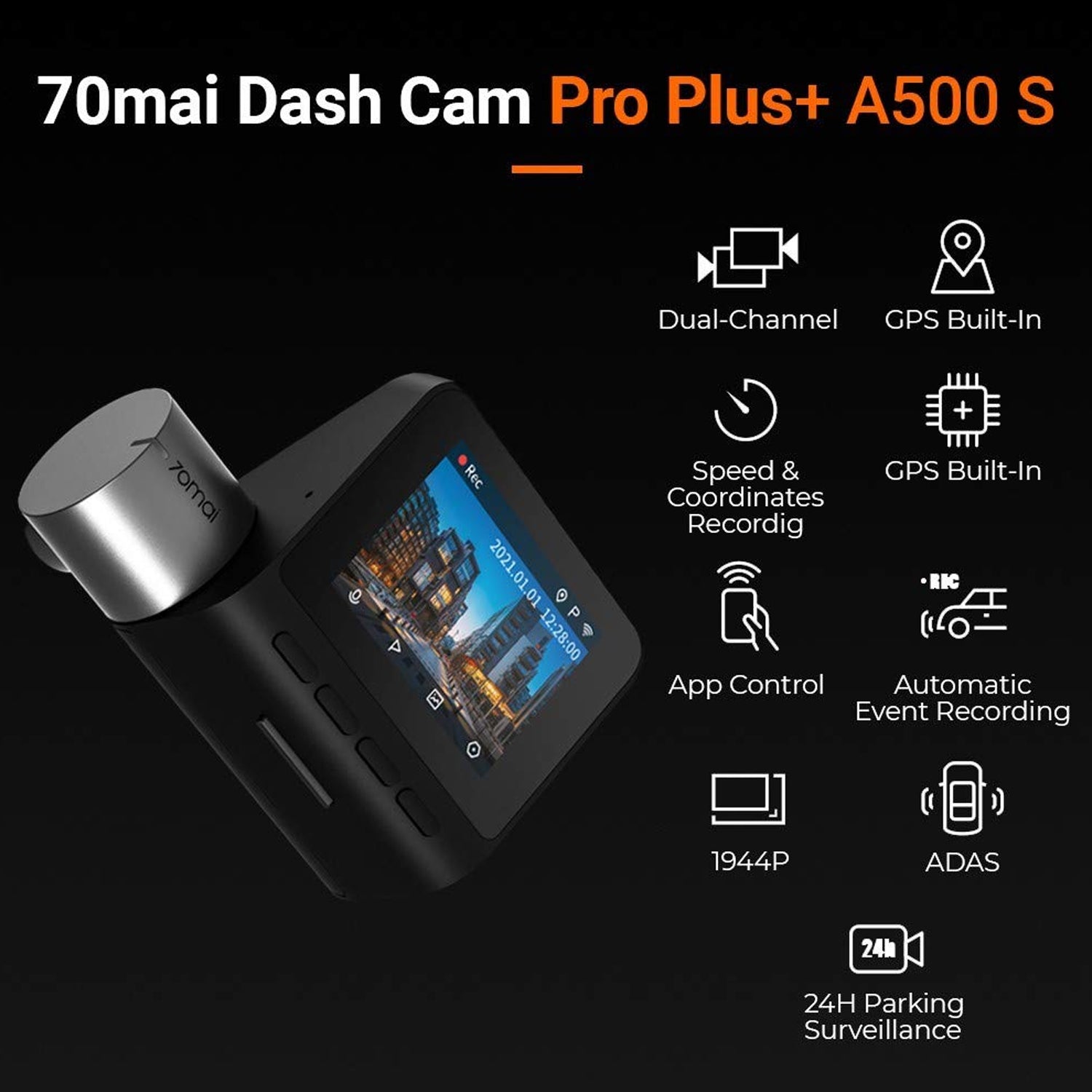 Xiaomi 70Mai Kit A500s Dash Cam Pro Plus+ GPS + Rear Camera 7Omai RC06 –  Gadgets House